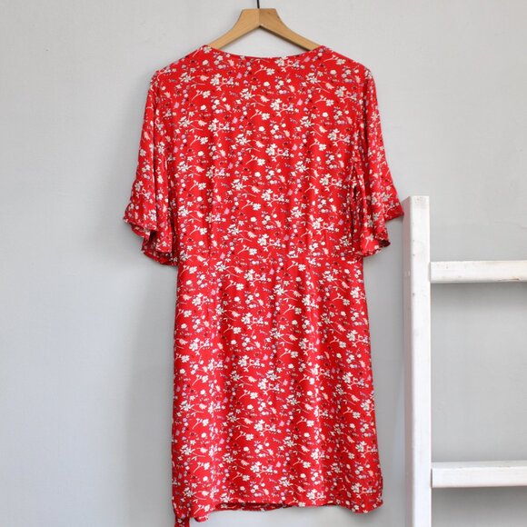Sanctuary Red Girl On Fire Floral Faux Wrap V-Neck Dress Size Large - Picture 3 of 8